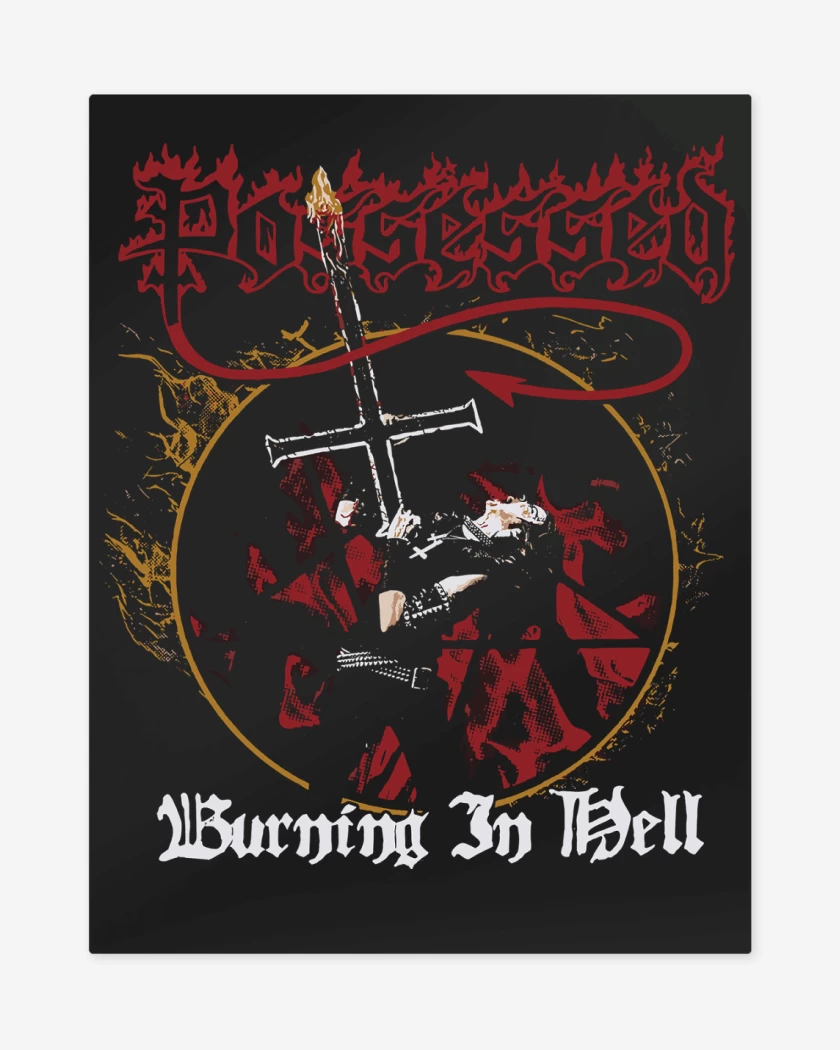 Print metalico Negro de Possessed Burning in Hell