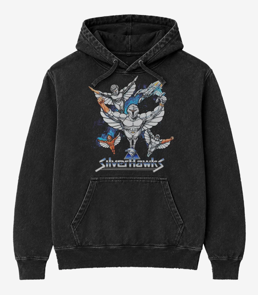 Poleron Canguro Acid Wash Negro de Silver Hawks