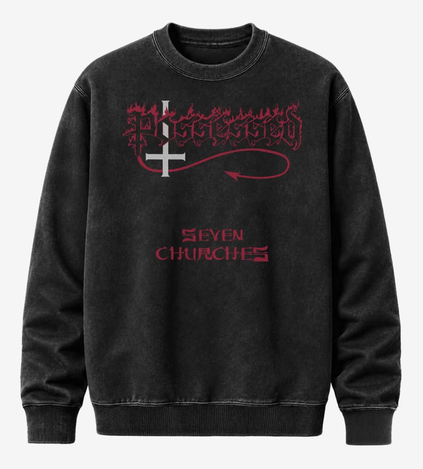 Poleron Polo Acid Wash Negro de Possessed Seven Churches