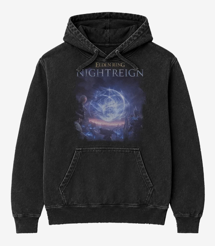 Poleron Canguro Acid Wash Negro de Elden Ring Night Reign