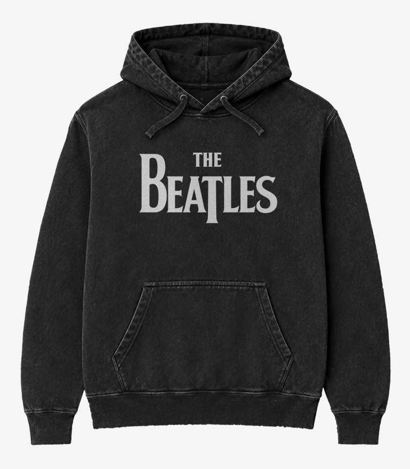 Poleron Canguro Acid Wash Negro de The Beatles Logo
