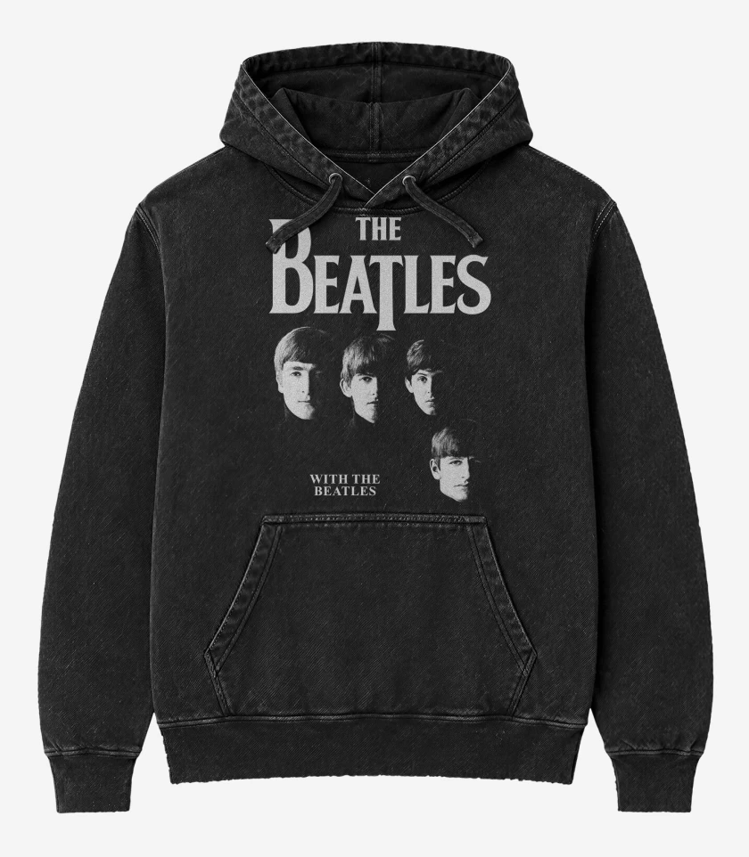Poleron Canguro Acid Wash Negro de The Beatles With The Beatles