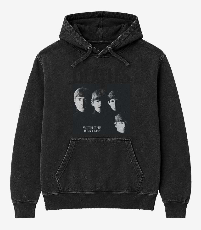 Poleron Canguro Acid Wash Negro de The Beatles With The Beatles N