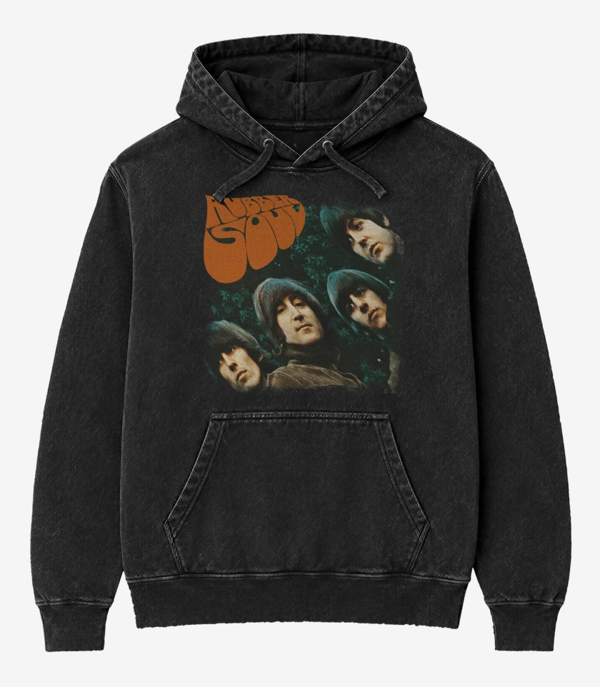 Poleron Canguro Acid Wash Negro de The Beatles Rubber Soul v1