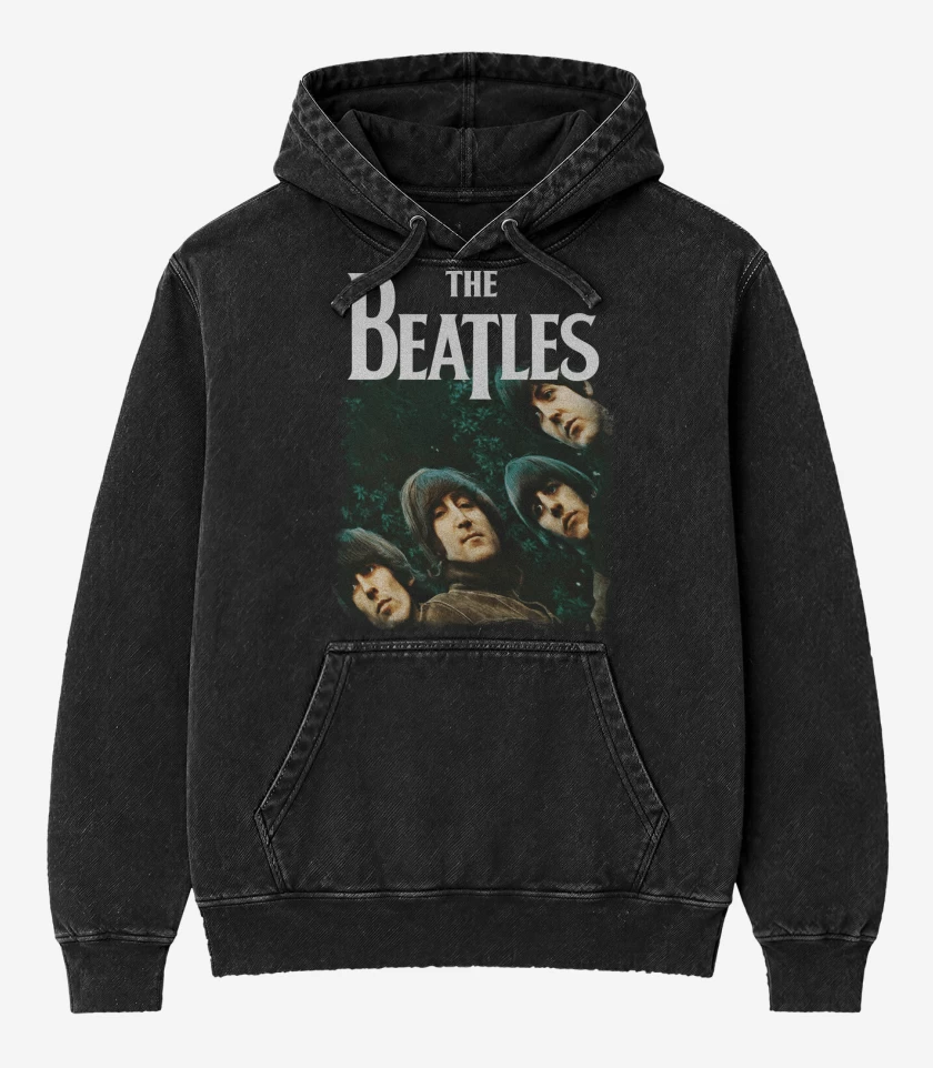 Poleron Canguro Acid Wash Negro de The Beatles Rubber