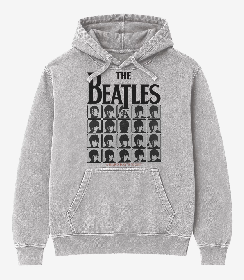 Poleron Canguro Acid Wash Gris Melange de The Beatles A Hard Days Night B