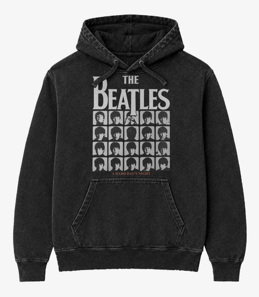 Poleron Canguro Acid Wash Negro de The Beatles A Hard Days Night