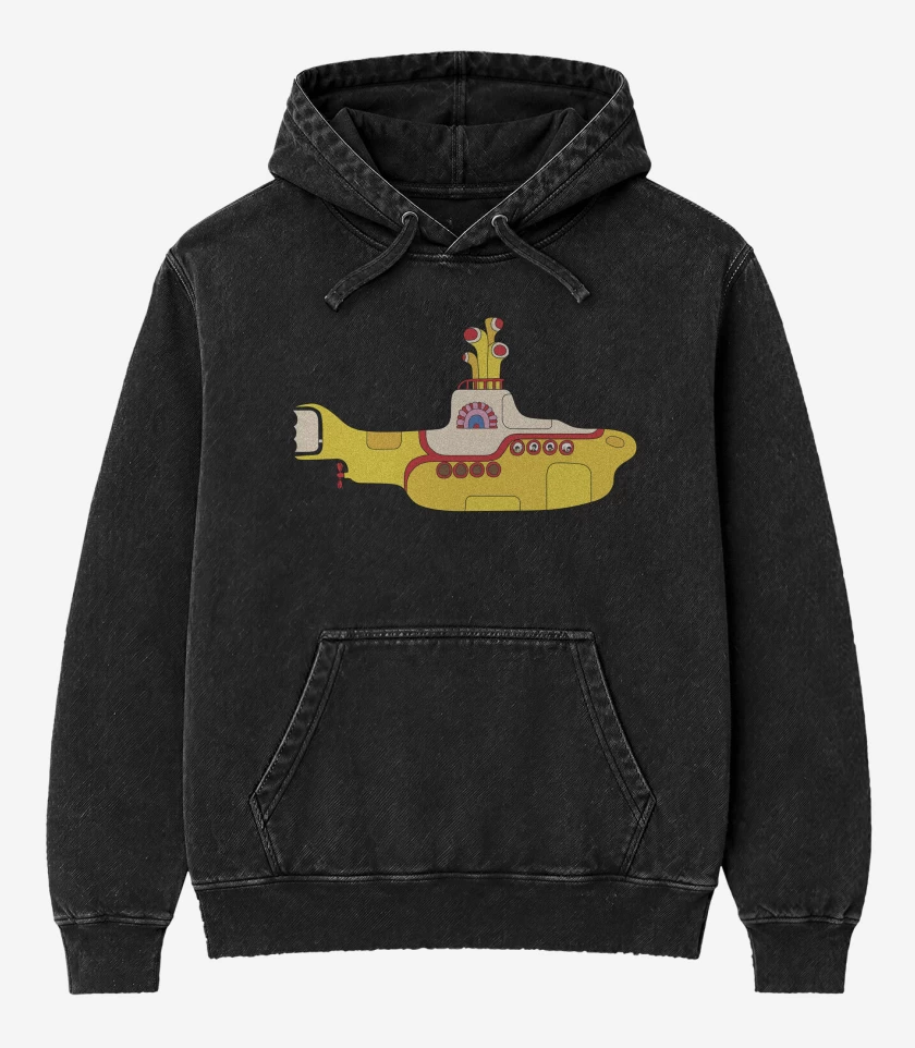 Poleron Canguro Acid Wash Negro de The Beatles Submarino Amarillo