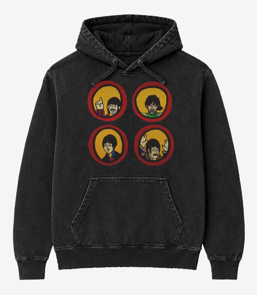 Poleron Canguro Acid Wash Negro de The Beatles Tripulantes