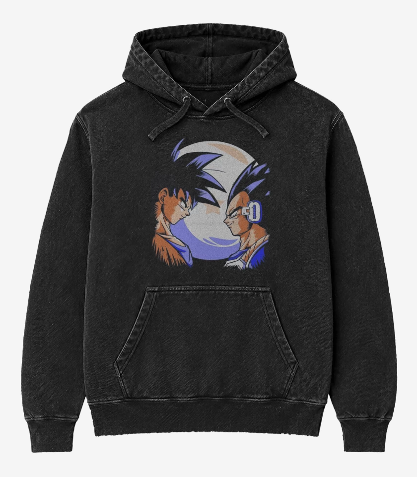 Poleron Canguro Acid Wash Negro de Goku vs Vegeta