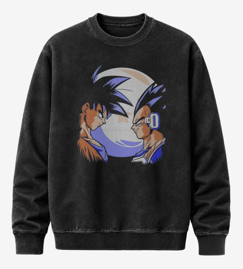 Poleron Polo Acid Wash Negro de Goku vs Vegeta