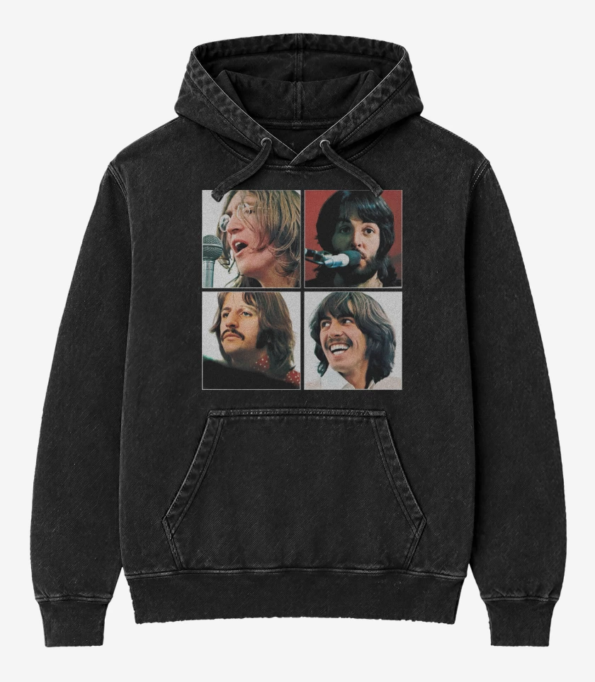 Poleron Canguro Acid Wash Negro de The Beatles Band