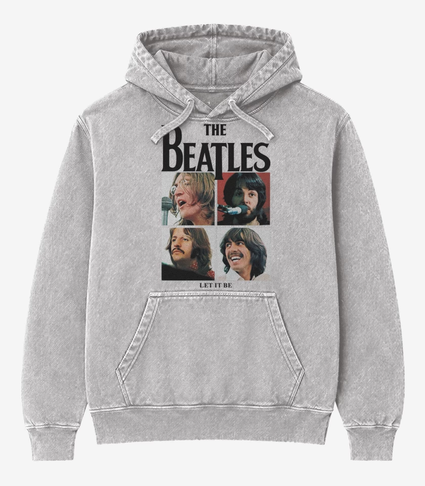 Poleron Canguro Acid Wash Gris Melange de The Beatles Let it Be
