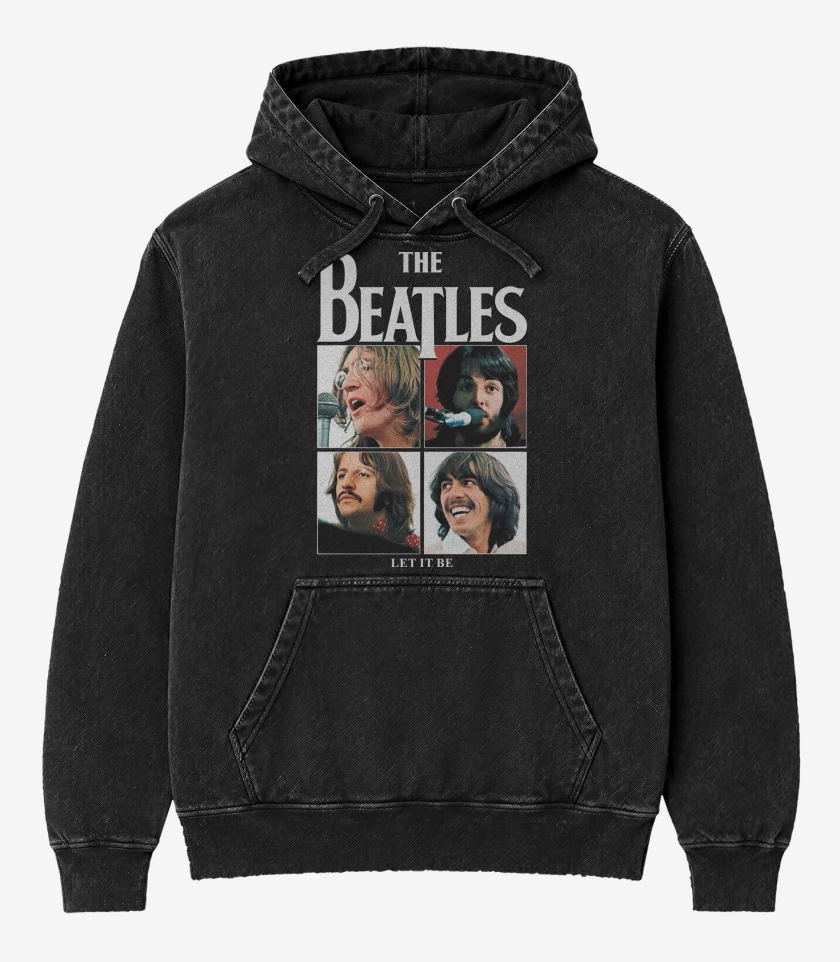 Poleron Canguro Acid Wash Negro de The Beatles Let it Be v2