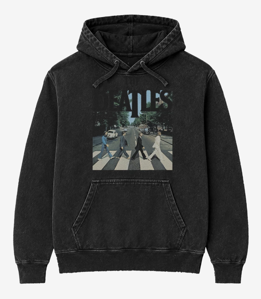 Poleron Canguro Acid Wash Negro de The Beatles Abbey Road v2