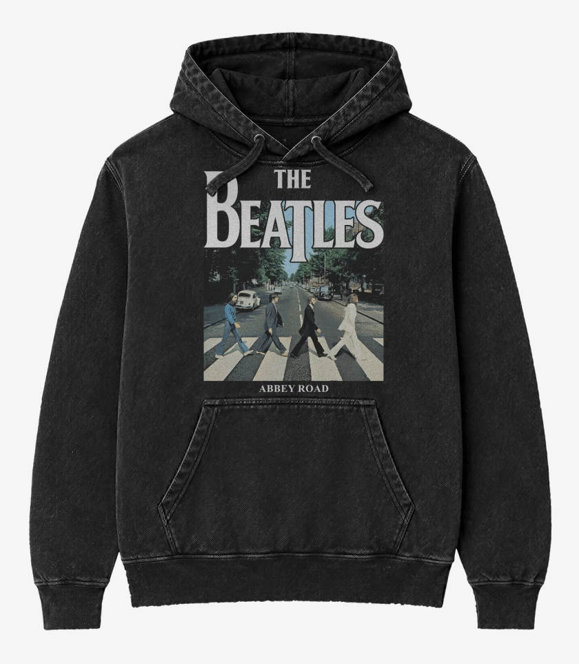 Poleron Canguro Acid Wash Negro de The Beatles Abbey Road v3