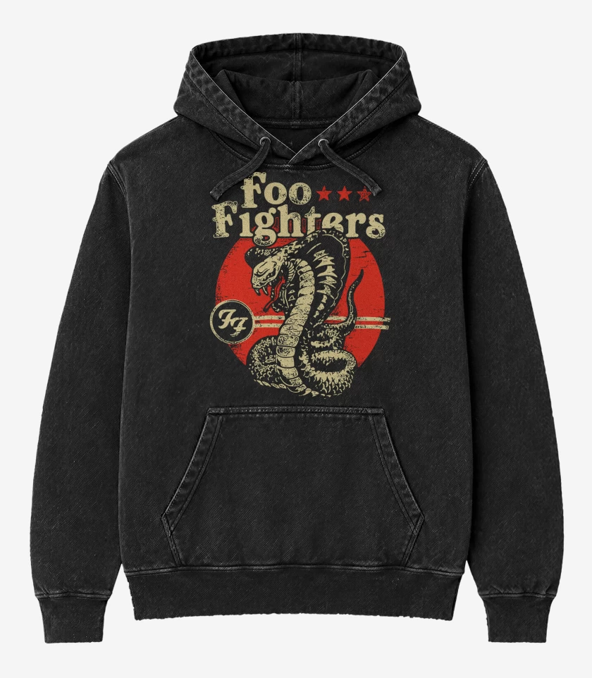 Poleron Canguro Acid Wash Negro de Foo Fighters Cobra
