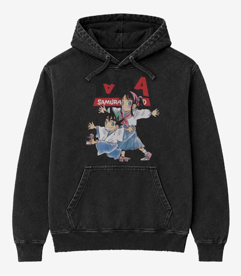 Poleron Canguro Acid Wash Negro de Yaiba El Pequeño Samurai