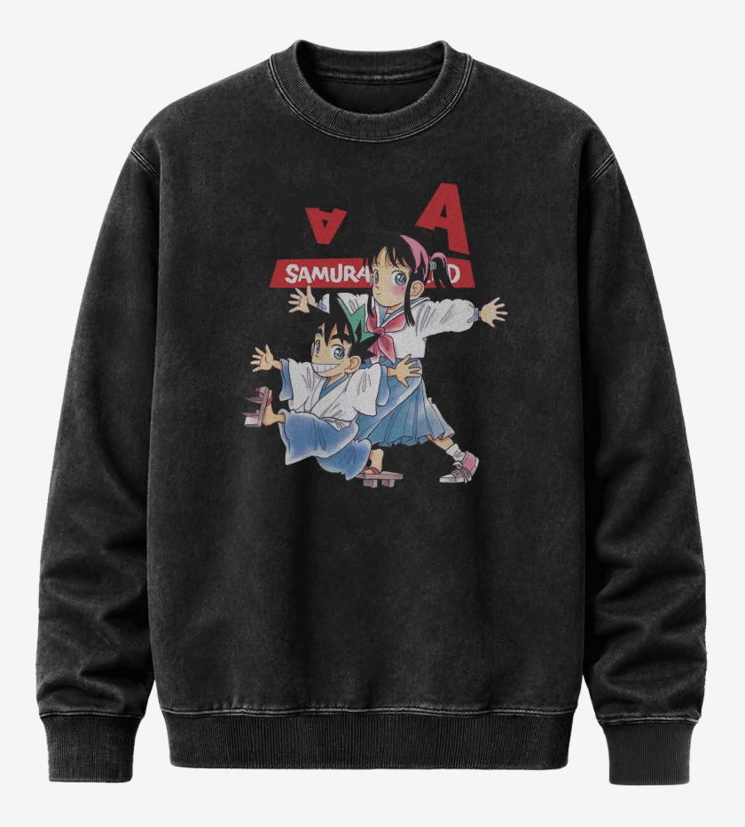 Poleron Polo Acid Wash Negro de Yaiba El Pequeño Samurai