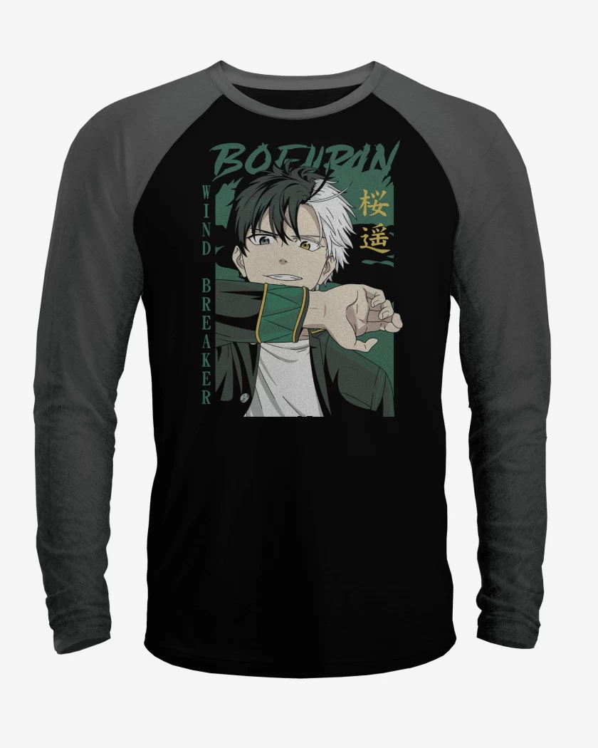 Polera Raglan Negro / Negro Heather de Wind Breaker Haruka Sakura