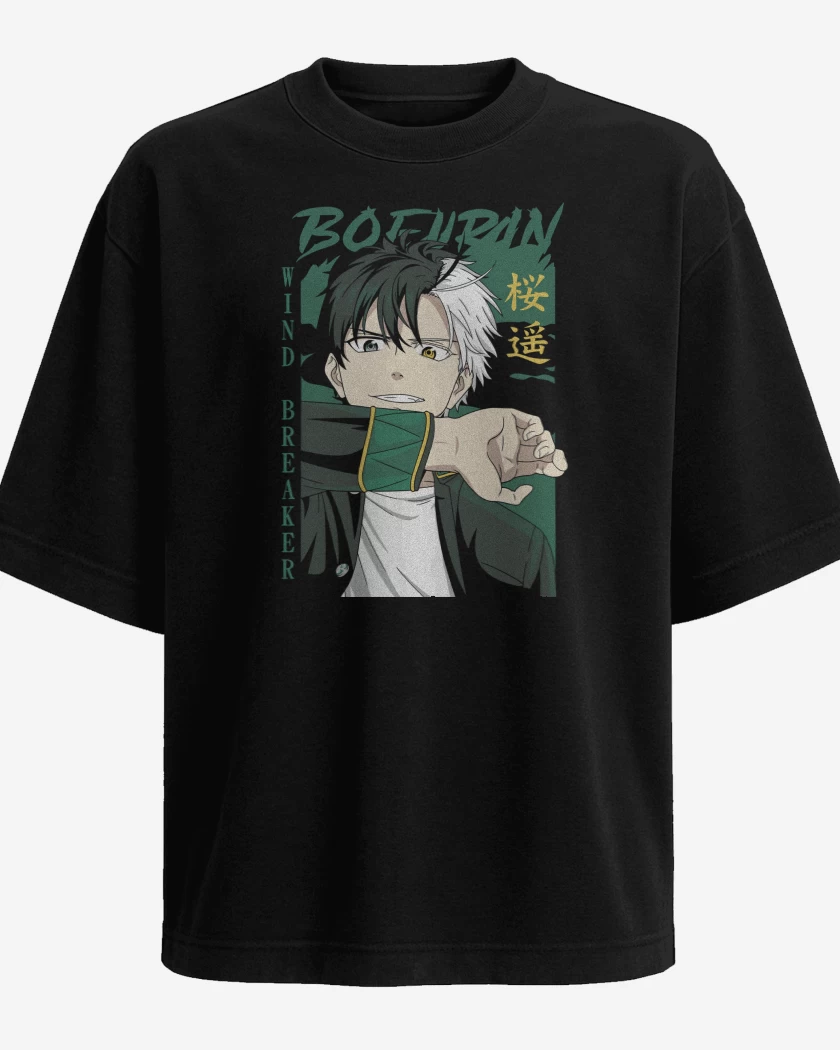 Polera Oversize Negro de Wind Breaker Haruka Sakura