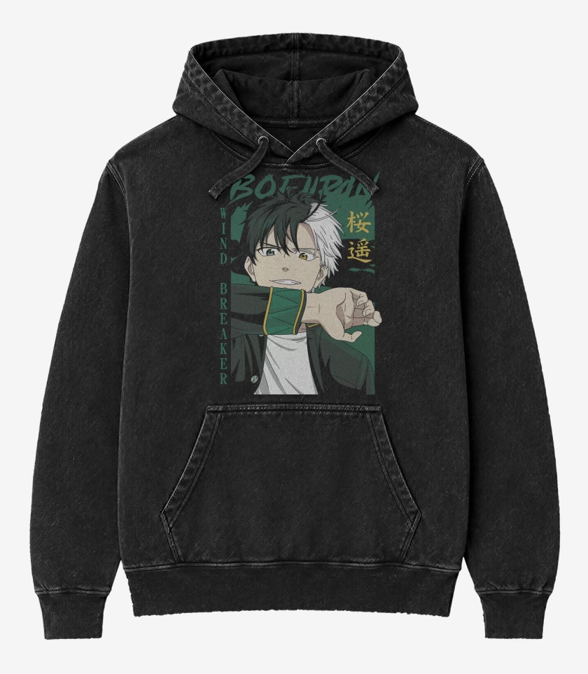 Poleron Canguro Acid Wash Negro de Wind Breaker Haruka Sakura