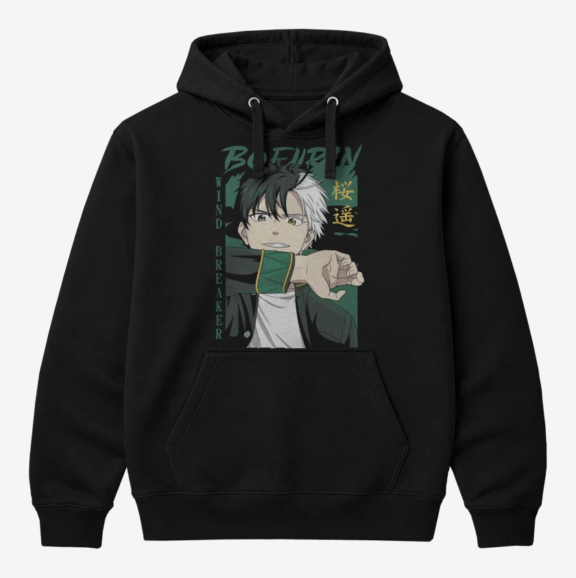 Polerón Canguro Negro de Wind Breaker Haruka Sakura
