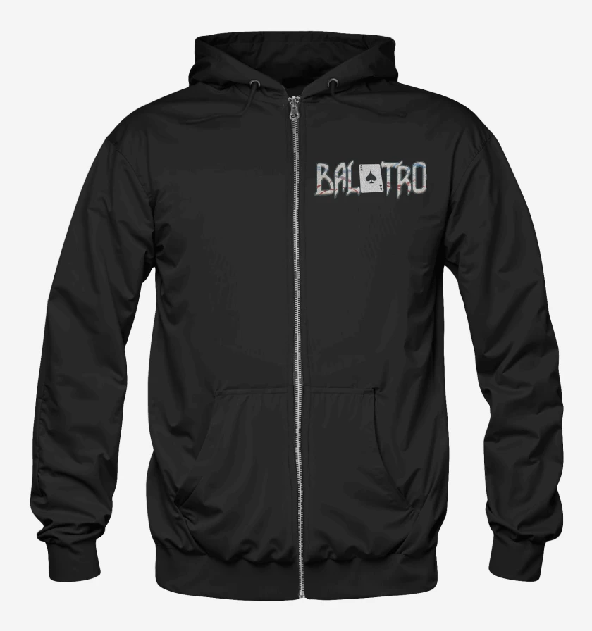 Poleron Canguro con cierre Negro de Balatro Logo