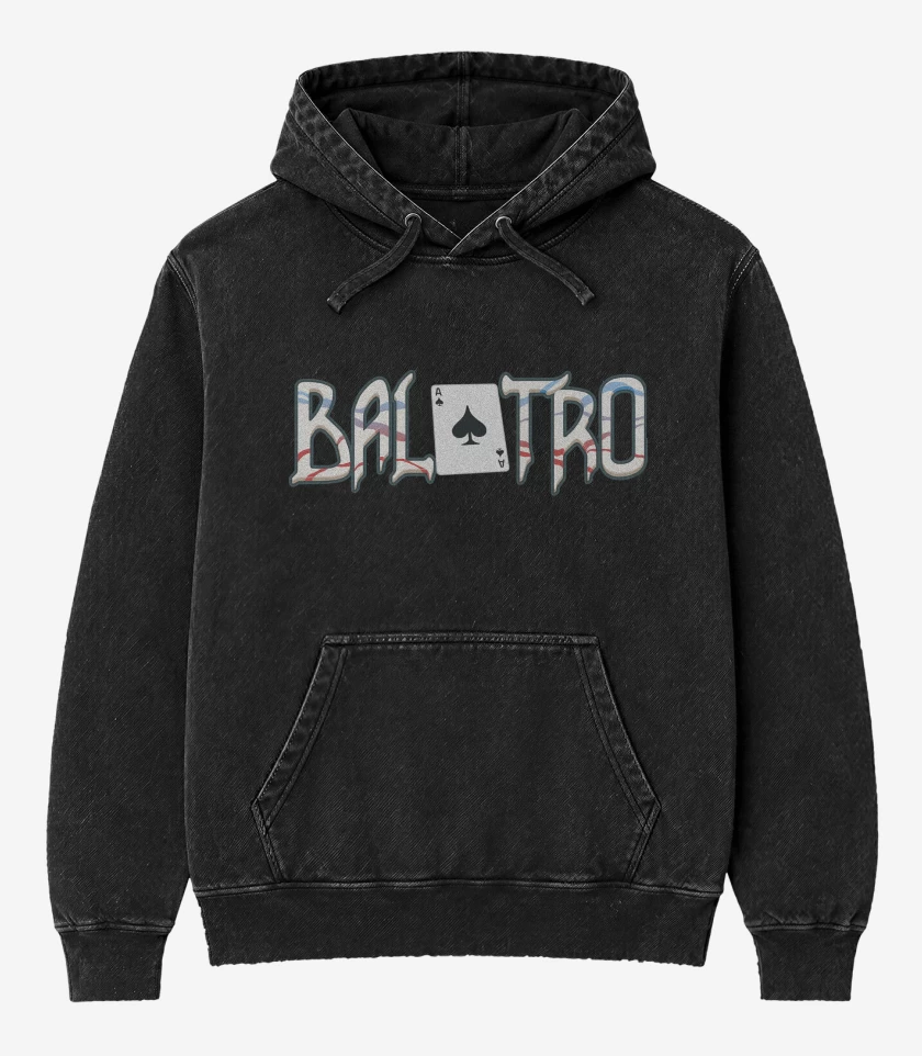 Poleron Canguro Acid Wash Negro de Balatro Logo