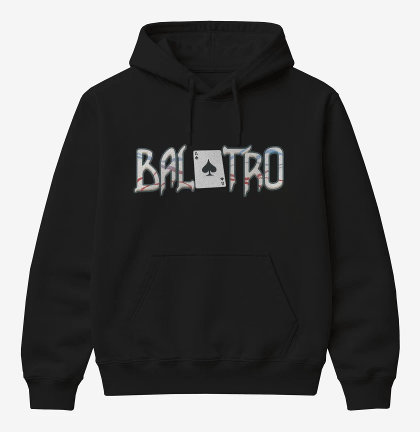 Poleron Canguro básico Negro de Balatro Logo