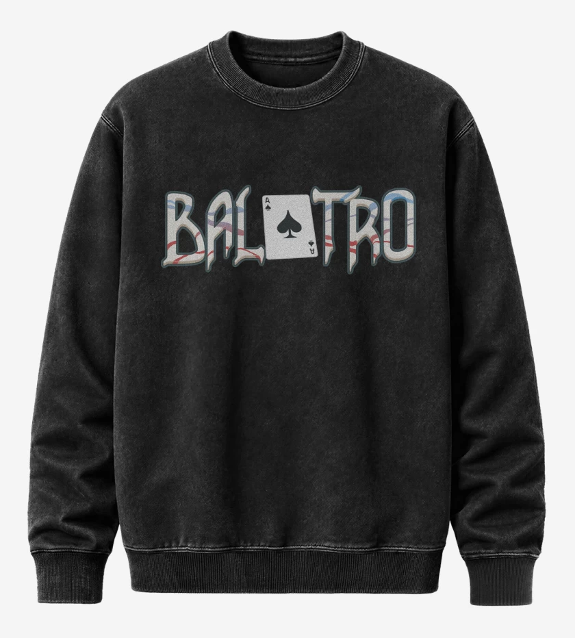 Poleron Polo Acid Wash Negro de Balatro Logo
