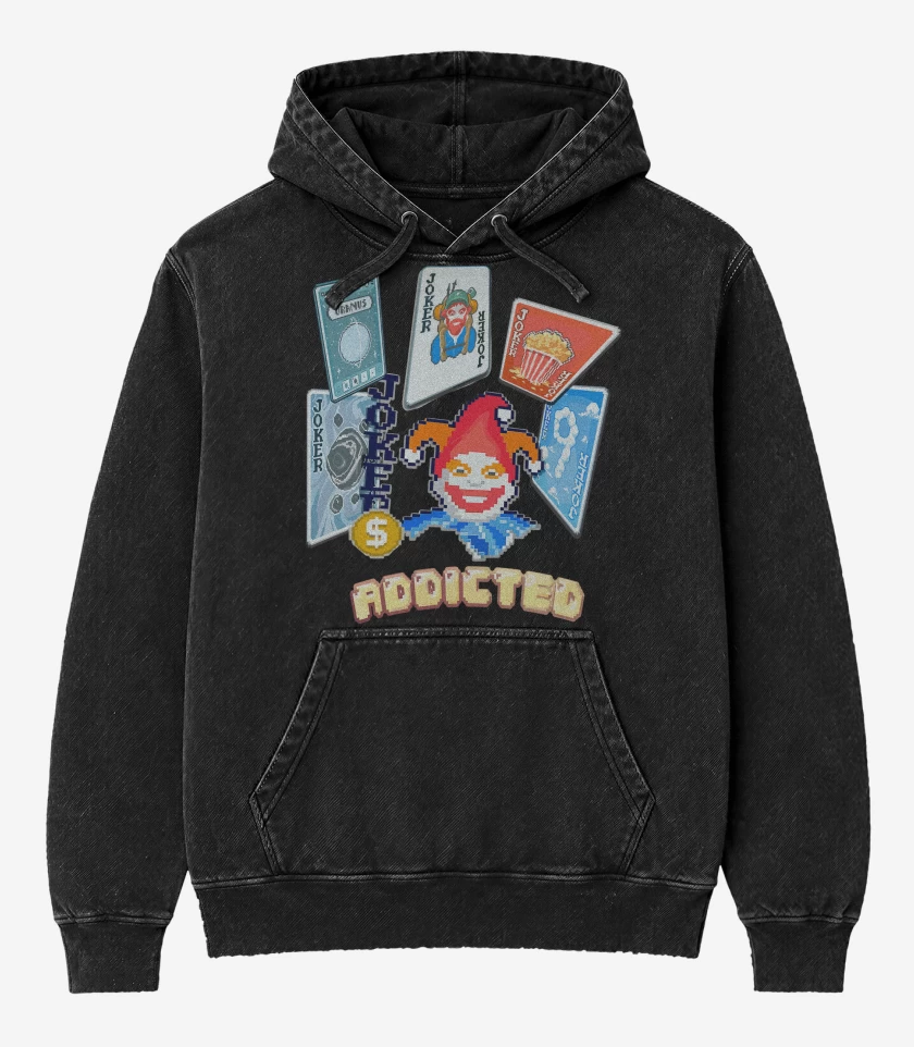 Poleron Canguro Acid Wash Negro de Balatro Adicto