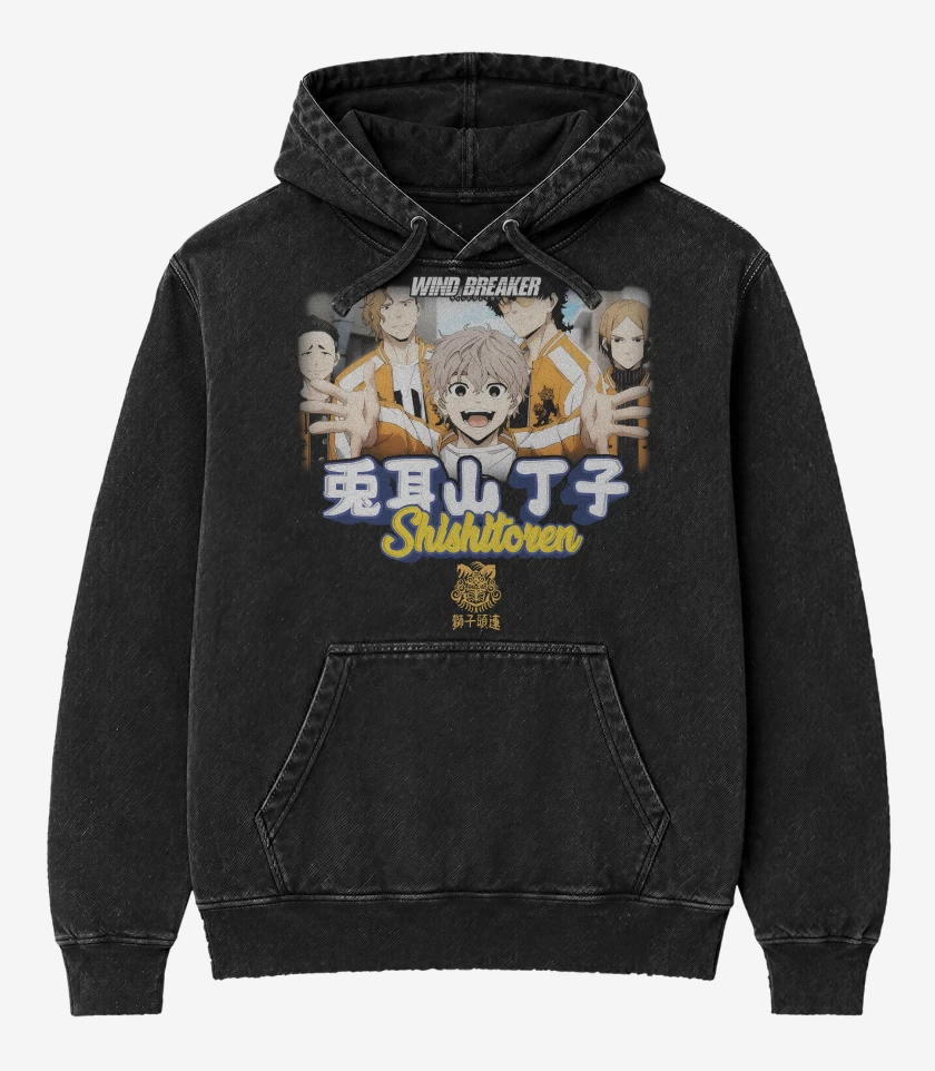 Poleron Canguro Acid Wash Negro de Choji Shishitoren
