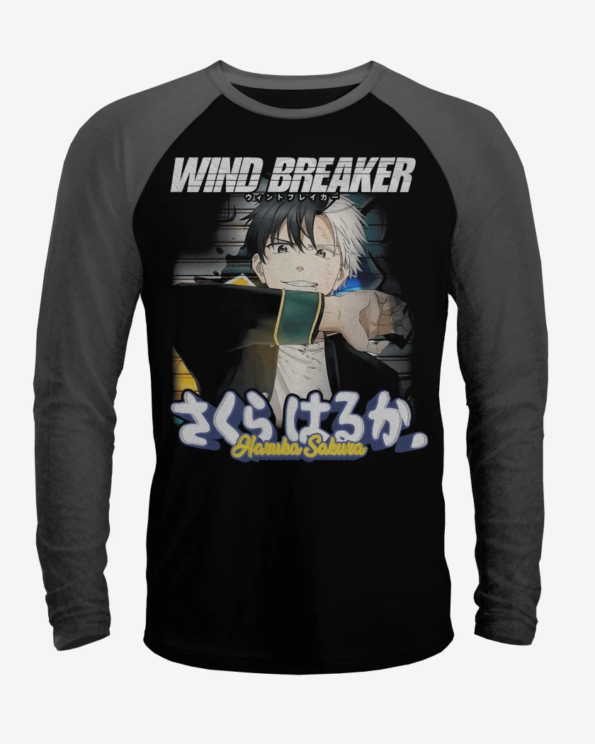 Polera Raglan Negro / Negro Heather de Haruka Sakura Wind breaker