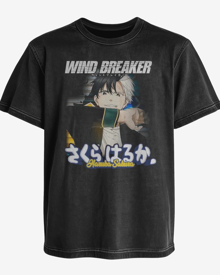 Polera desgastada Negro de Haruka Sakura Wind breaker