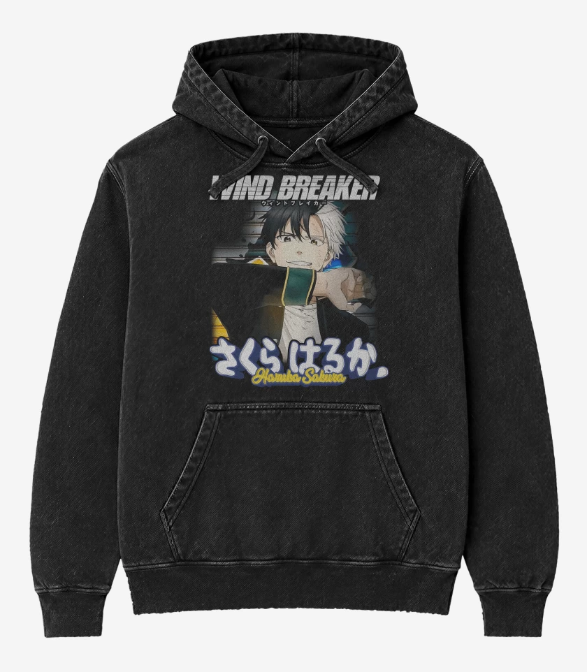 Poleron Canguro Acid Wash Negro de Haruka Sakura Wind breaker