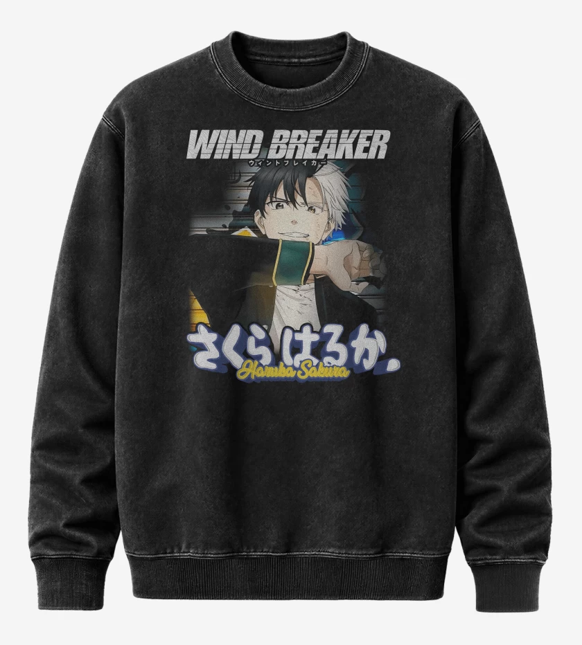 Poleron Polo Acid Wash Negro de Haruka Sakura Wind breaker
