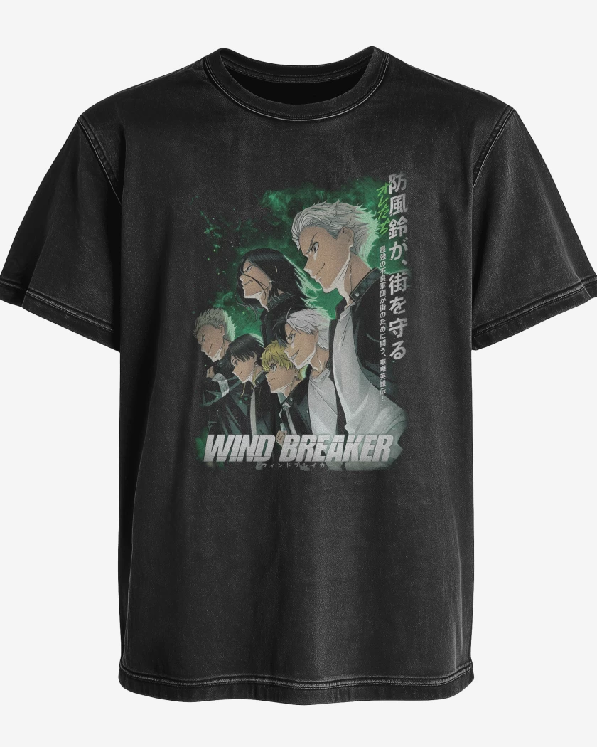 Polera desgastada Negro de Furin Wind Breaker