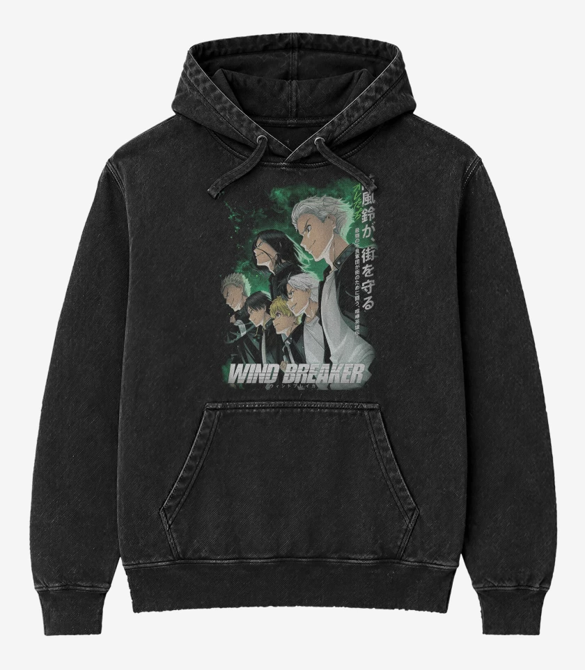 Poleron Canguro Acid Wash Negro de Furin Wind Breaker