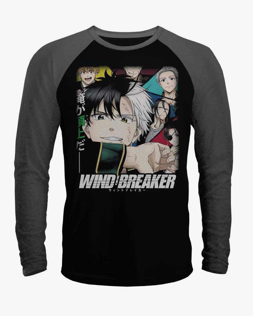 Polera Raglan Negro / Negro Heather de Wind Breaker