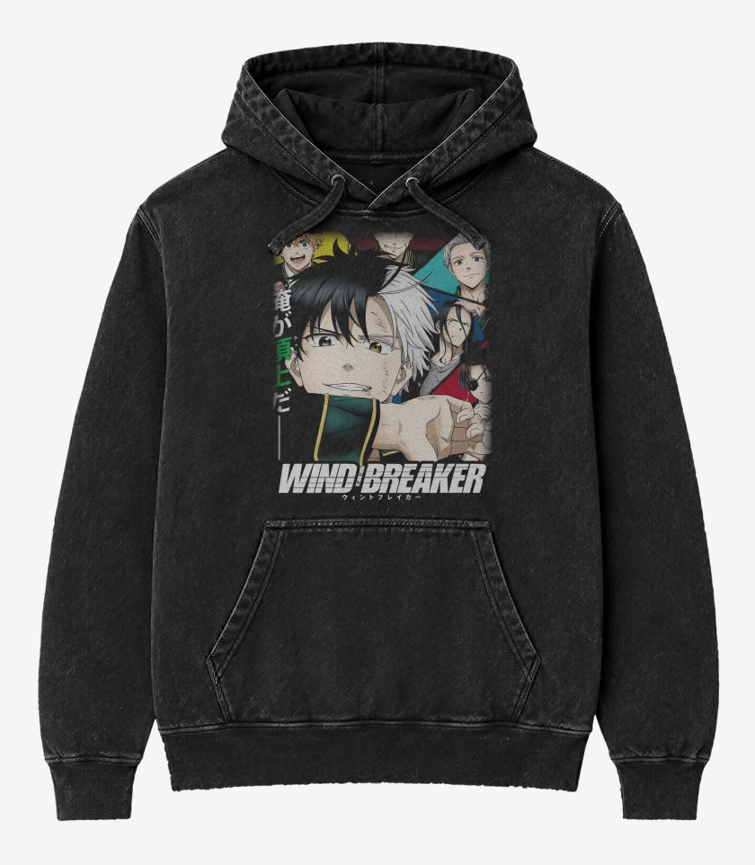 Poleron Canguro Acid Wash Negro de Wind Breaker