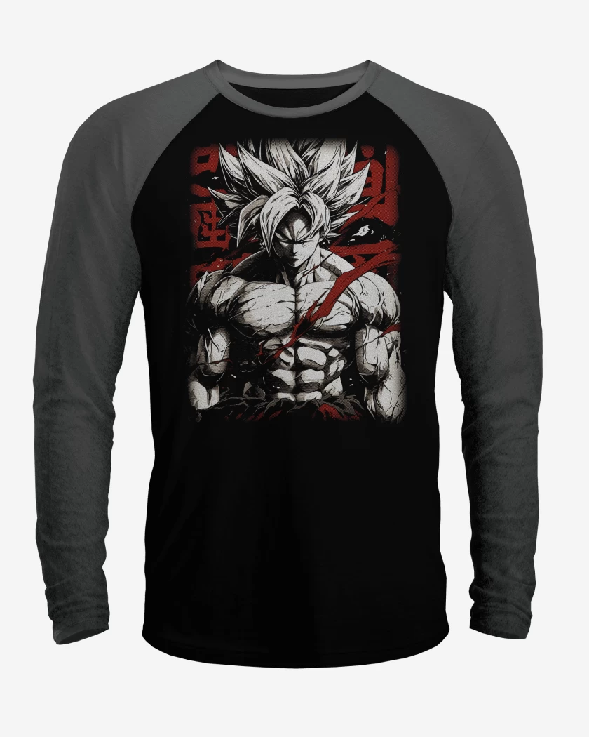 Polera Raglan Negro / Negro Heather de Goku  Fury