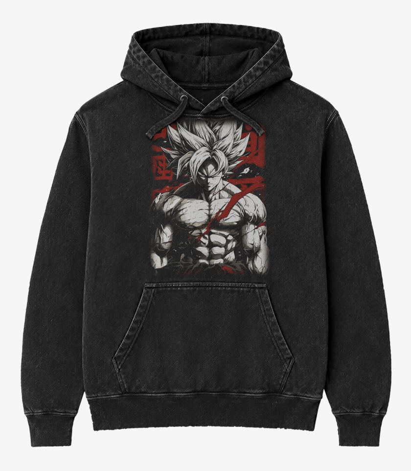 Poleron Canguro Acid Wash Negro de Goku  Fury