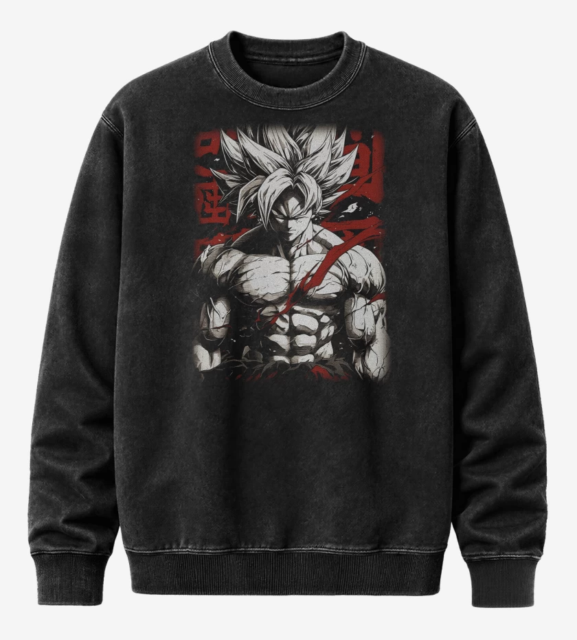 Poleron Polo Acid Wash Negro de Goku  Fury