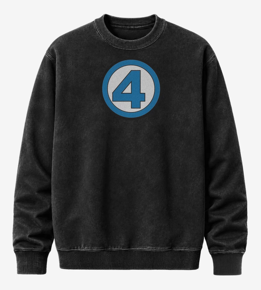 Poleron Polo Acid Wash Negro de Los Cuatro Fantasticos Simbolo Comic