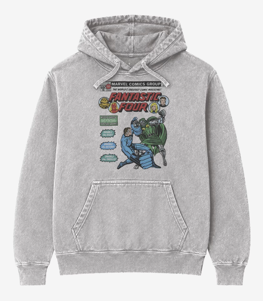 Poleron Canguro Acid Wash Gris Melange de Los Cuatro vs Dr Doom