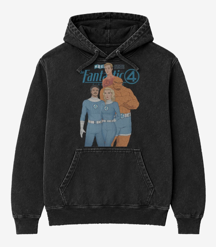 Poleron Canguro Acid Wash Negro de The Fantastic 4