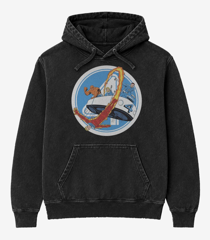 Poleron Canguro Acid Wash Negro de Los Fantasticos