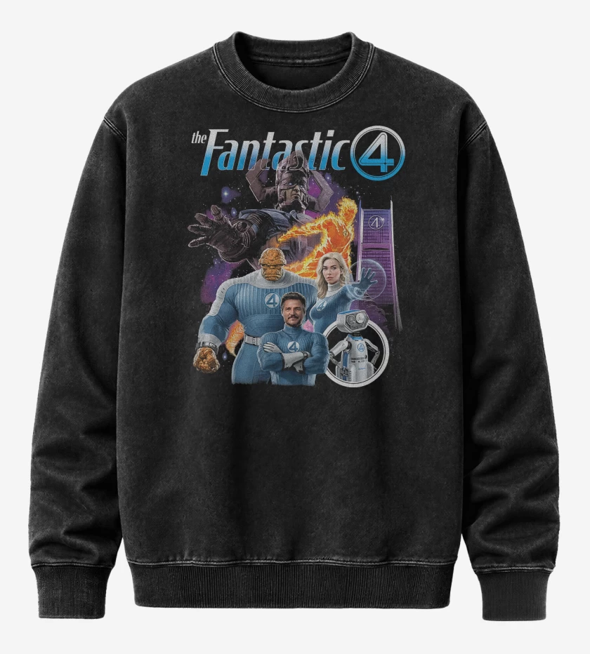 Poleron Polo Acid Wash Negro de Cuatro Fantasticos & Galactus