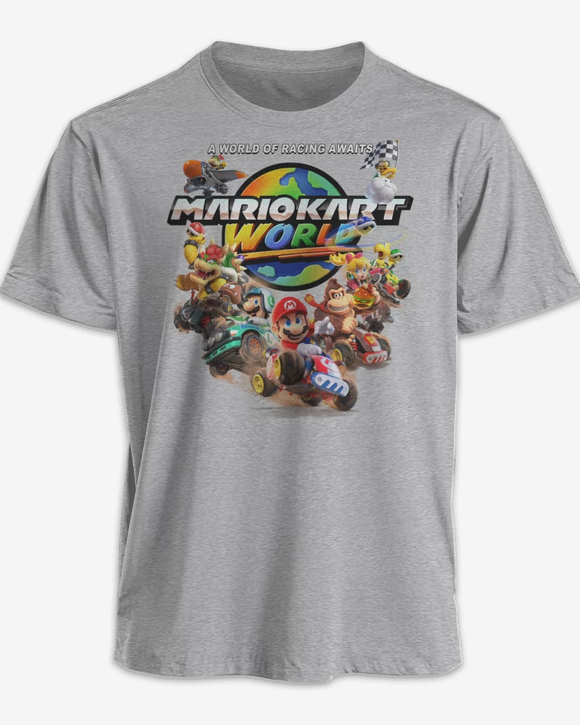 Polera premium Gris Melange de Mario Kart World